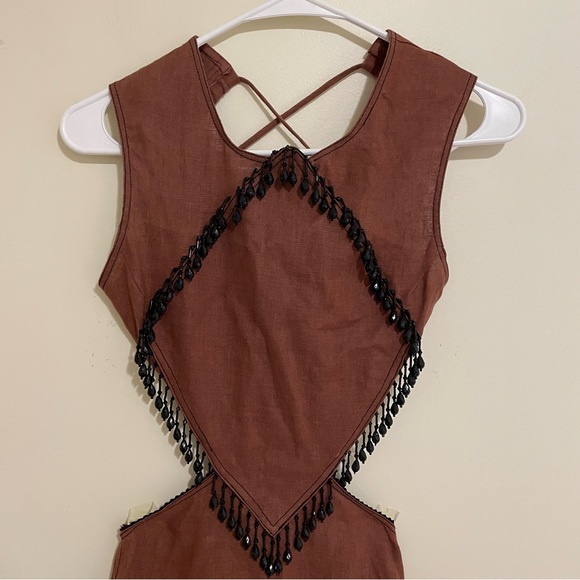 Ganni Hemp Maxi Dress with Beaded Trim Rootbeer Brown - Picture 9 of 16